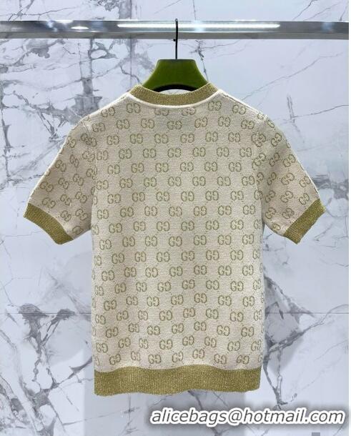 Modern Classic Gucci Wool & Cashmere Short-sleeved Sweater G022604 Beige 2024