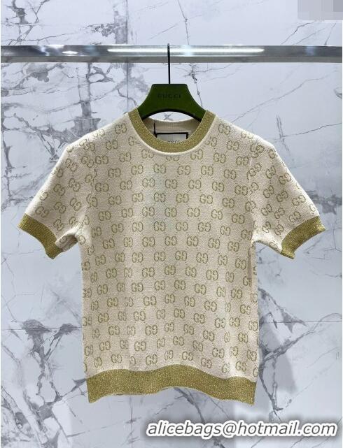 Modern Classic Gucci Wool & Cashmere Short-sleeved Sweater G022604 Beige 2024