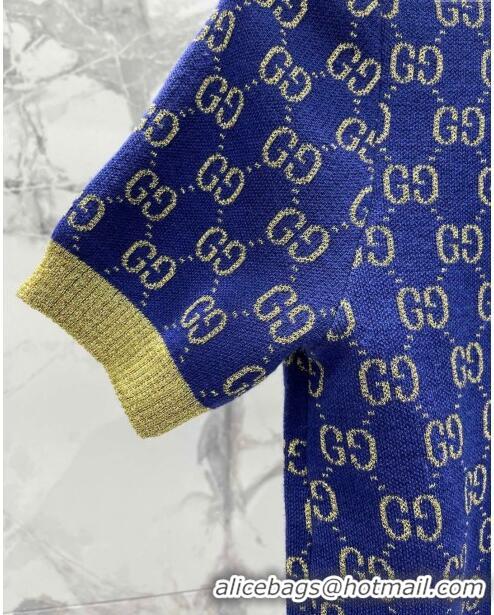 Grade Quality Gucci Wool & Cashmere Short-sleeved Sweater G022605 Blue 2024