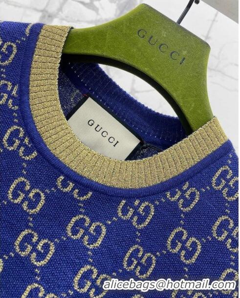 Grade Quality Gucci Wool & Cashmere Short-sleeved Sweater G022605 Blue 2024