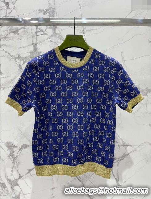 Grade Quality Gucci Wool & Cashmere Short-sleeved Sweater G022605 Blue 2024