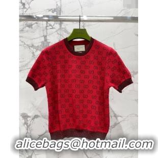 ​Good Looking Gucci Wool & Cashmere Short-sleeved Sweater G022606 Red 2024