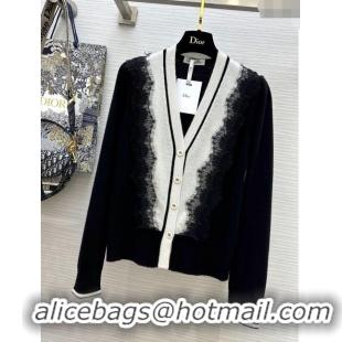 Famous Brand Dior Cashmere & Lace Cardigan D11032 Black 2024