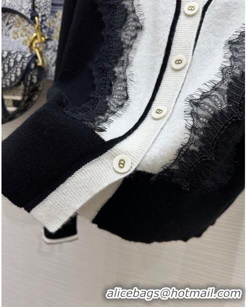 Famous Brand Dior Cashmere & Lace Cardigan D11032 Black 2024