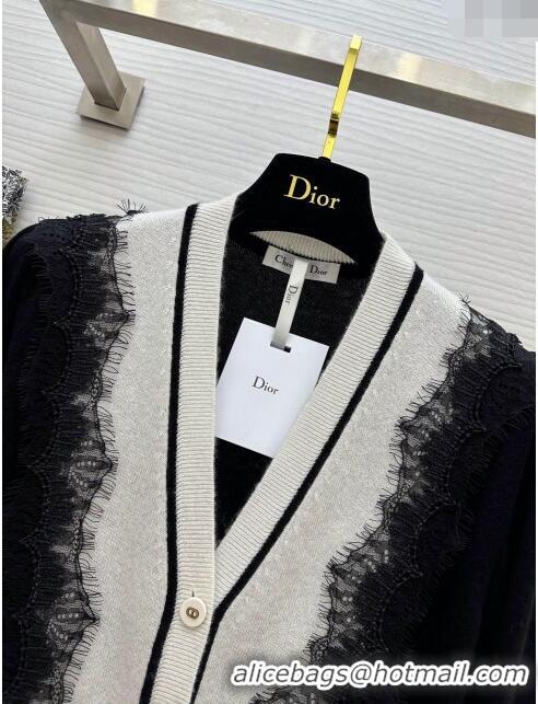 Famous Brand Dior Cashmere & Lace Cardigan D11032 Black 2024