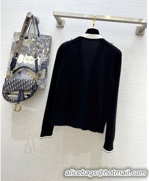 Famous Brand Dior Cashmere & Lace Cardigan D11032 Black 2024