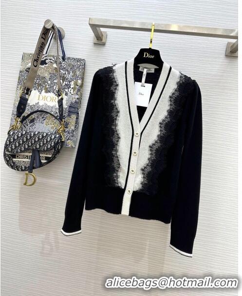 Famous Brand Dior Cashmere & Lace Cardigan D11032 Black 2024