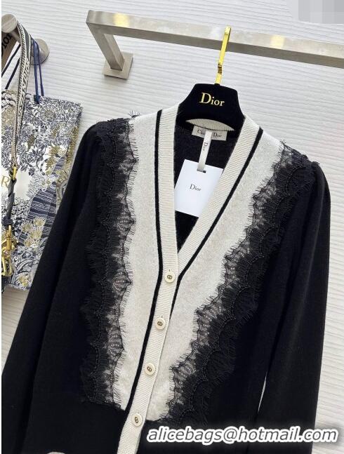 Famous Brand Dior Cashmere & Lace Cardigan D11032 Black 2024