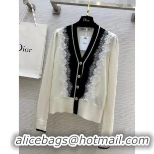 Inexpensive Dior Cashmere & Lace Cardigan D11033 White 2024