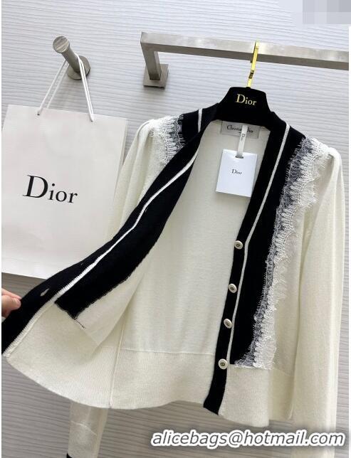 Inexpensive Dior Cashmere & Lace Cardigan D11033 White 2024