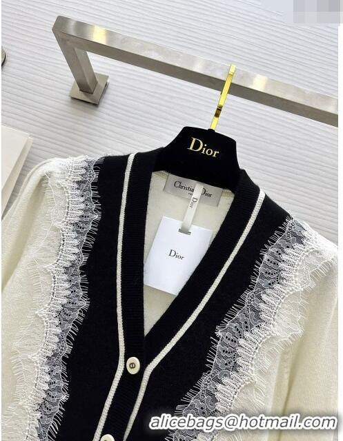 Inexpensive Dior Cashmere & Lace Cardigan D11033 White 2024