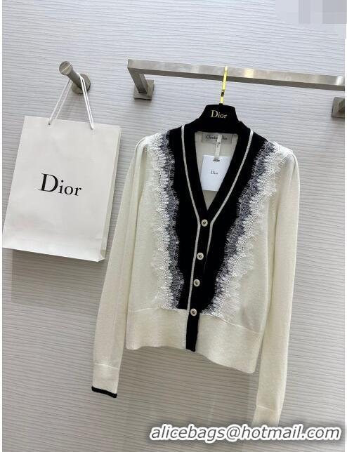 Inexpensive Dior Cashmere & Lace Cardigan D11033 White 2024