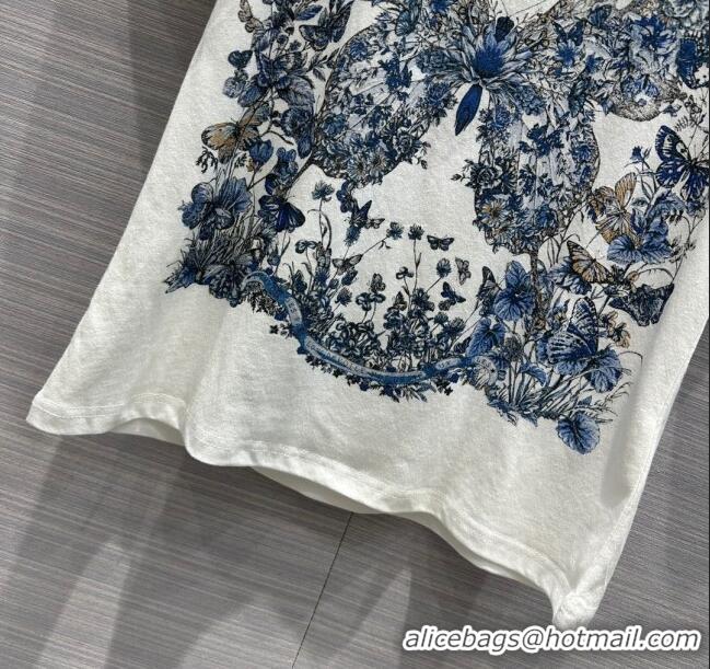 Top Design Dior Cotton Butterfly T-shirt D12211 White/Blue 2024