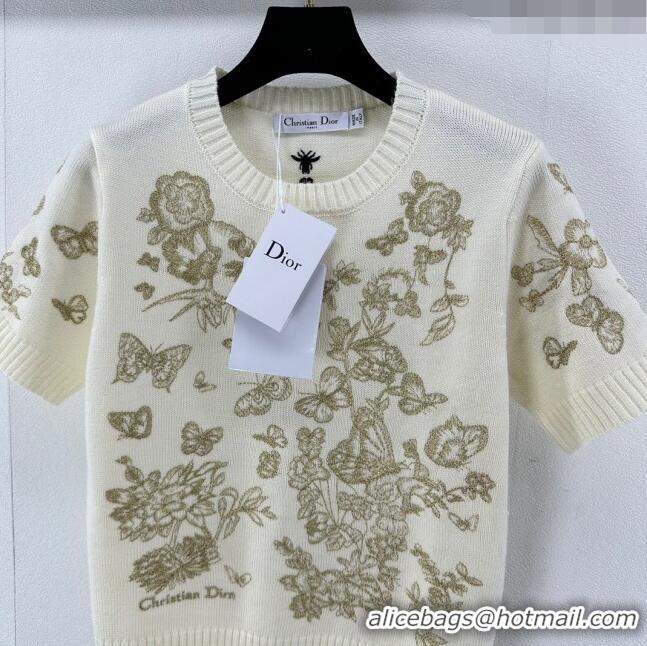 Promotional Dior Cashmere Short-sleeved Sweater D022617 Beige 2024