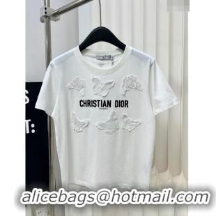 Perfect Luxurious Dior Butterfly Cotton T-shirt D022616 White 2024