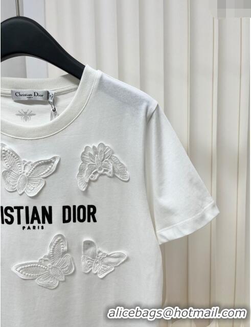 Perfect Luxurious Dior Butterfly Cotton T-shirt D022616 White 2024