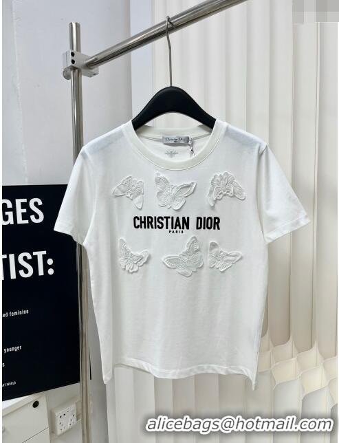 Perfect Luxurious Dior Butterfly Cotton T-shirt D022616 White 2024