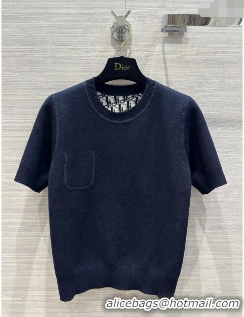 Affordable Price Dior Wool Short-sleeved Sweater D022619 Deep Blue 2024