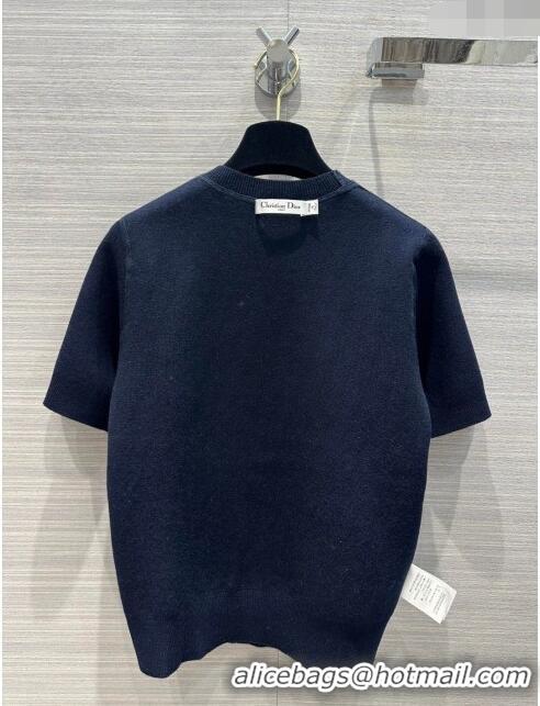 Affordable Price Dior Wool Short-sleeved Sweater D022619 Deep Blue 2024