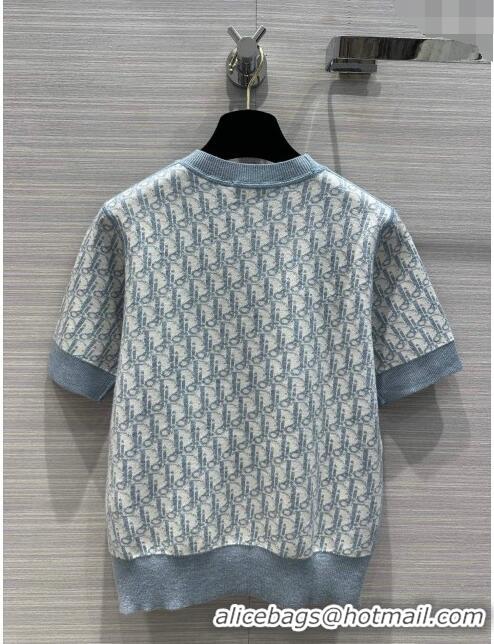 Most Popular Dior Wool Short-sleeved Sweater D022620 Light Blue 2024