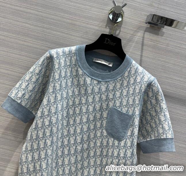 Most Popular Dior Wool Short-sleeved Sweater D022620 Light Blue 2024