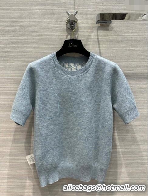 Most Popular Dior Wool Short-sleeved Sweater D022620 Light Blue 2024