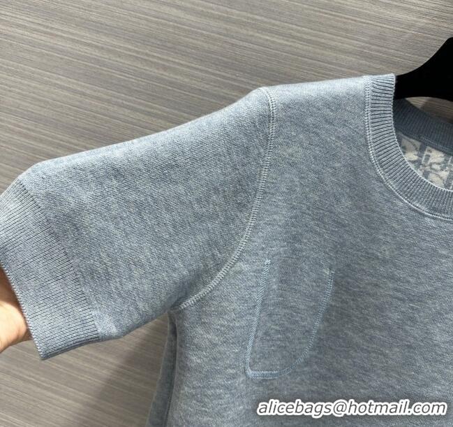 Most Popular Dior Wool Short-sleeved Sweater D022620 Light Blue 2024