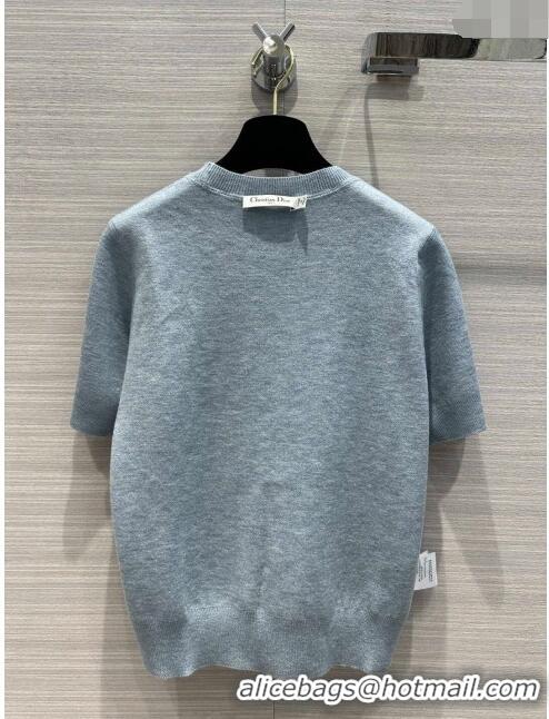 Most Popular Dior Wool Short-sleeved Sweater D022620 Light Blue 2024