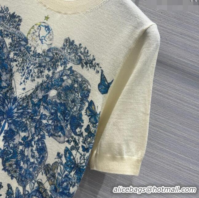 Buy Discount Dior Wool Short-sleeved Sweater D022724 Beige/Blue 2024