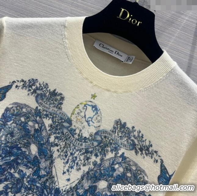 Buy Discount Dior Wool Short-sleeved Sweater D022724 Beige/Blue 2024