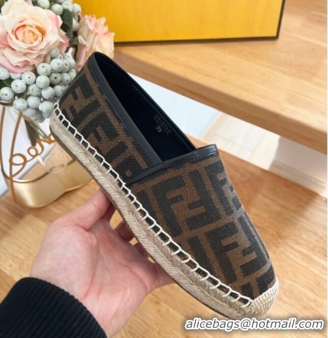 Popular Style Fendi FF Canvas Espadrilles Flat Brown/Black 0126161