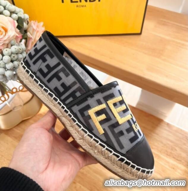 Perfect Fendi FF Mesh Espadrilles Flat Grey/Black 126163