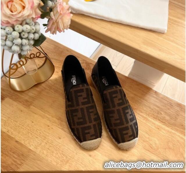 Grade Quality Fendi Espadrilles Flat in FF Canvas and Leather Brown/Black 0126164