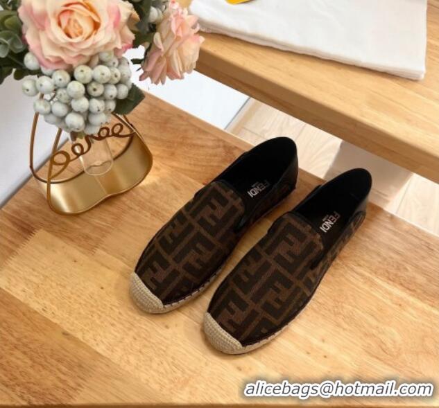 Grade Quality Fendi Espadrilles Flat in FF Canvas and Leather Brown/Black 0126164