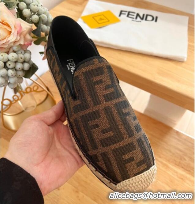 Grade Quality Fendi Espadrilles Flat in FF Canvas and Leather Brown/Black 0126164