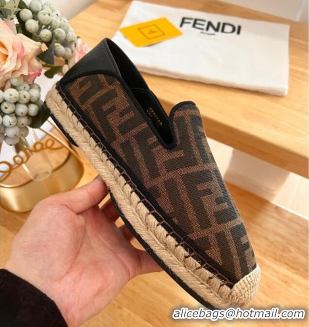 Grade Quality Fendi Espadrilles Flat in FF Canvas and Leather Brown/Black 0126164