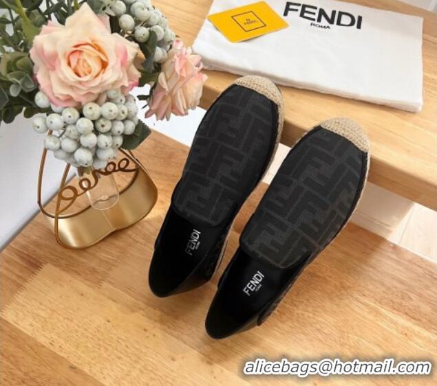 Unique Style Fendi Espadrilles Flat in FF Canvas and Leather Grey/Black 0126165