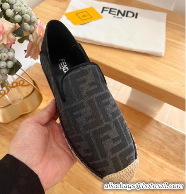 Unique Style Fendi Espadrilles Flat in FF Canvas and Leather Grey/Black 0126165