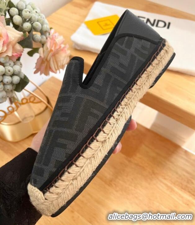 Unique Style Fendi Espadrilles Flat in FF Canvas and Leather Grey/Black 0126165