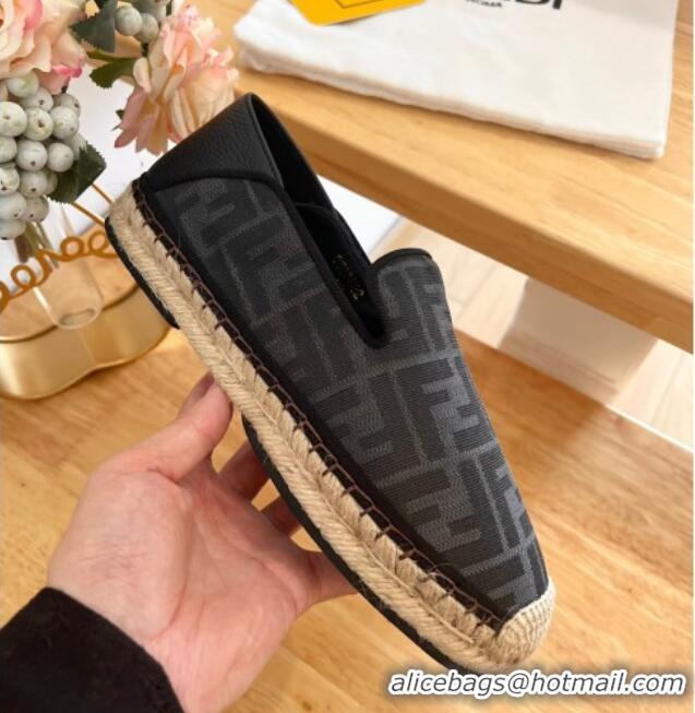 Unique Style Fendi Espadrilles Flat in FF Canvas and Leather Grey/Black 0126165