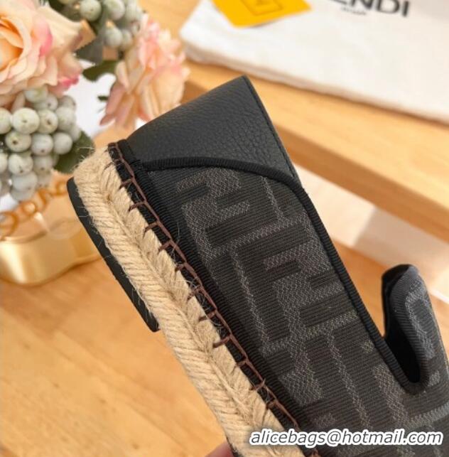 Unique Style Fendi Espadrilles Flat in FF Canvas and Leather Grey/Black 0126165