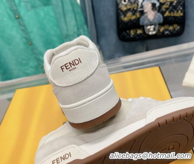 Best Grade Fendi Match Low Top Sneakers in Canvas and Suede White 0129001