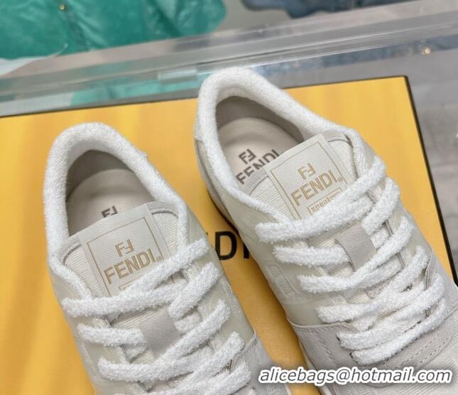 Best Grade Fendi Match Low Top Sneakers in Canvas and Suede White 0129001