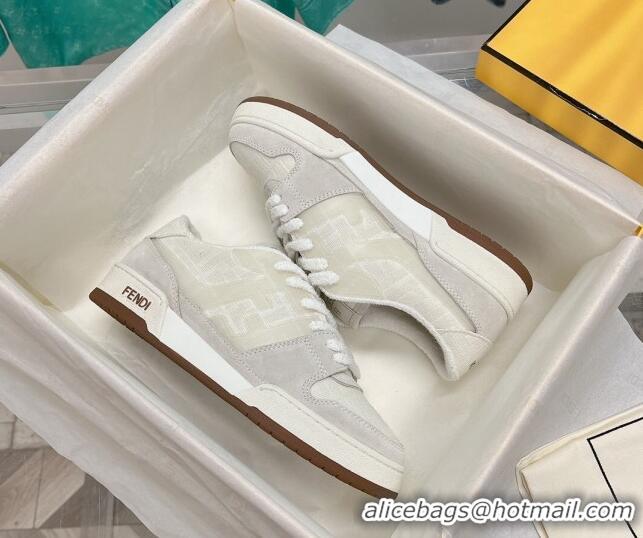 Best Grade Fendi Match Low Top Sneakers in Canvas and Suede White 0129001