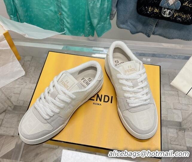 Best Grade Fendi Match Low Top Sneakers in Canvas and Suede White 0129001