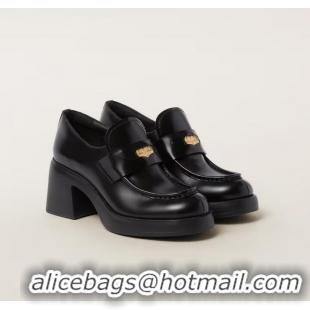 Promotional Grade Miu Miu 75mm Heel Leather Penny Loafers MM1235 Black