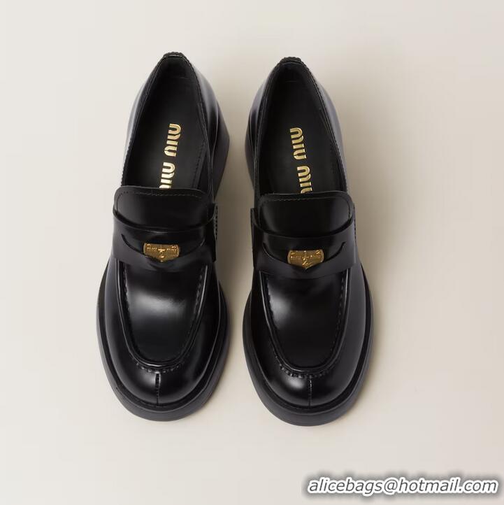 Promotional Grade Miu Miu 75mm Heel Leather Penny Loafers MM1235 Black