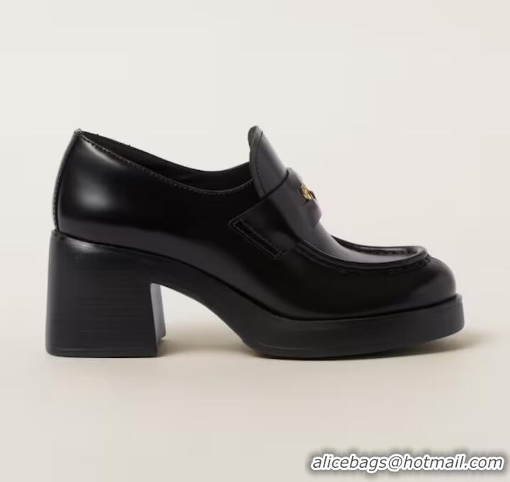 Promotional Grade Miu Miu 75mm Heel Leather Penny Loafers MM1235 Black