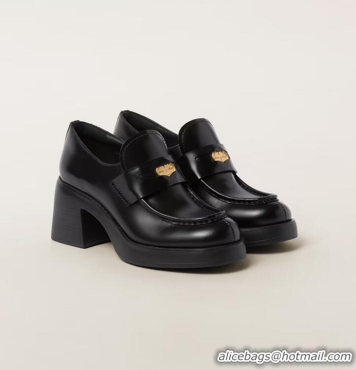 Promotional Grade Miu Miu 75mm Heel Leather Penny Loafers MM1235 Black