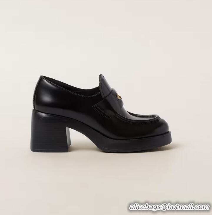 Promotional Grade Miu Miu 75mm Heel Leather Penny Loafers MM1235 Black